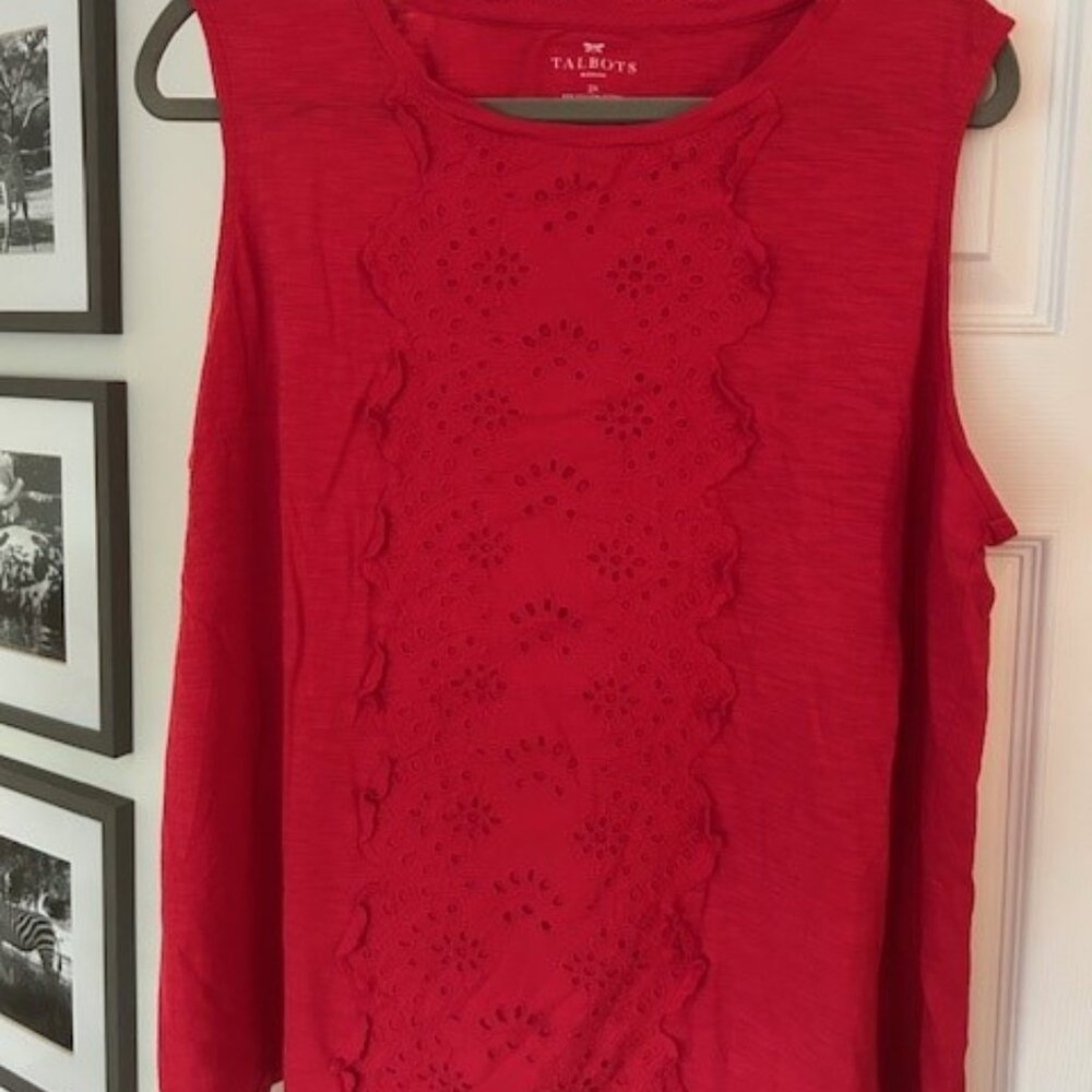 Talbots Woman's Tank Top, Embroidered Round Neck Pullover